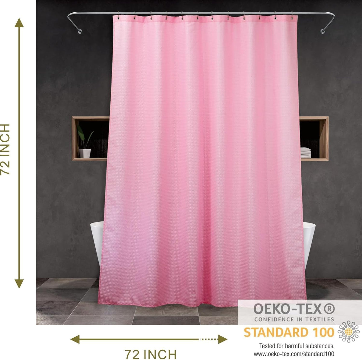 Pink Shower Curtain for Bathroom: Water Repellent Heavy Duty - 72"Lx72"W