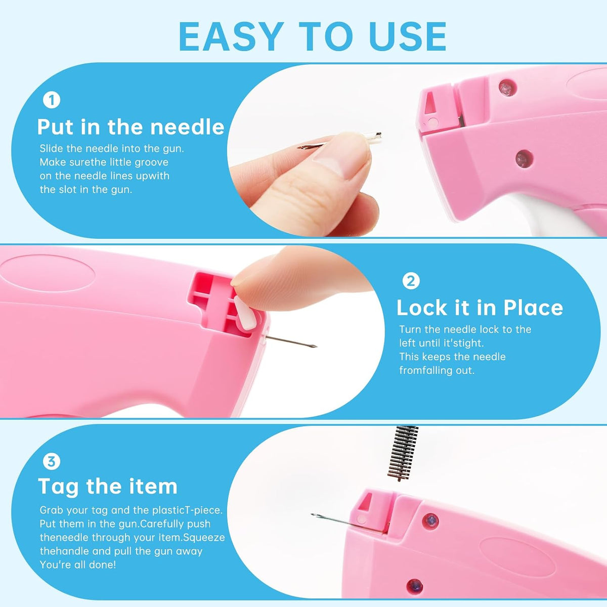 Tagging Gun Fou Clothing - Pink and White Stapler for Clothing Mini Sewing Kit Quick Clothing Fixer Sewing Tool Kits, 2000 Black & 2000 White 5mm Mini Fasteners with 6 Needles