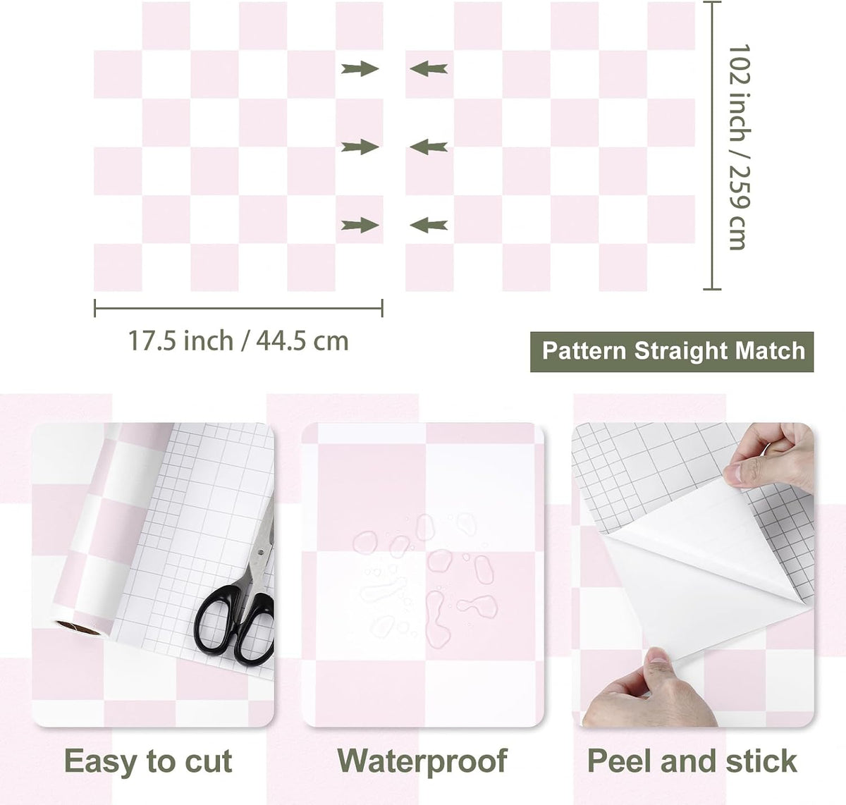 Pink and White Peel and Stick Checkered Wallpaper for Bedroom