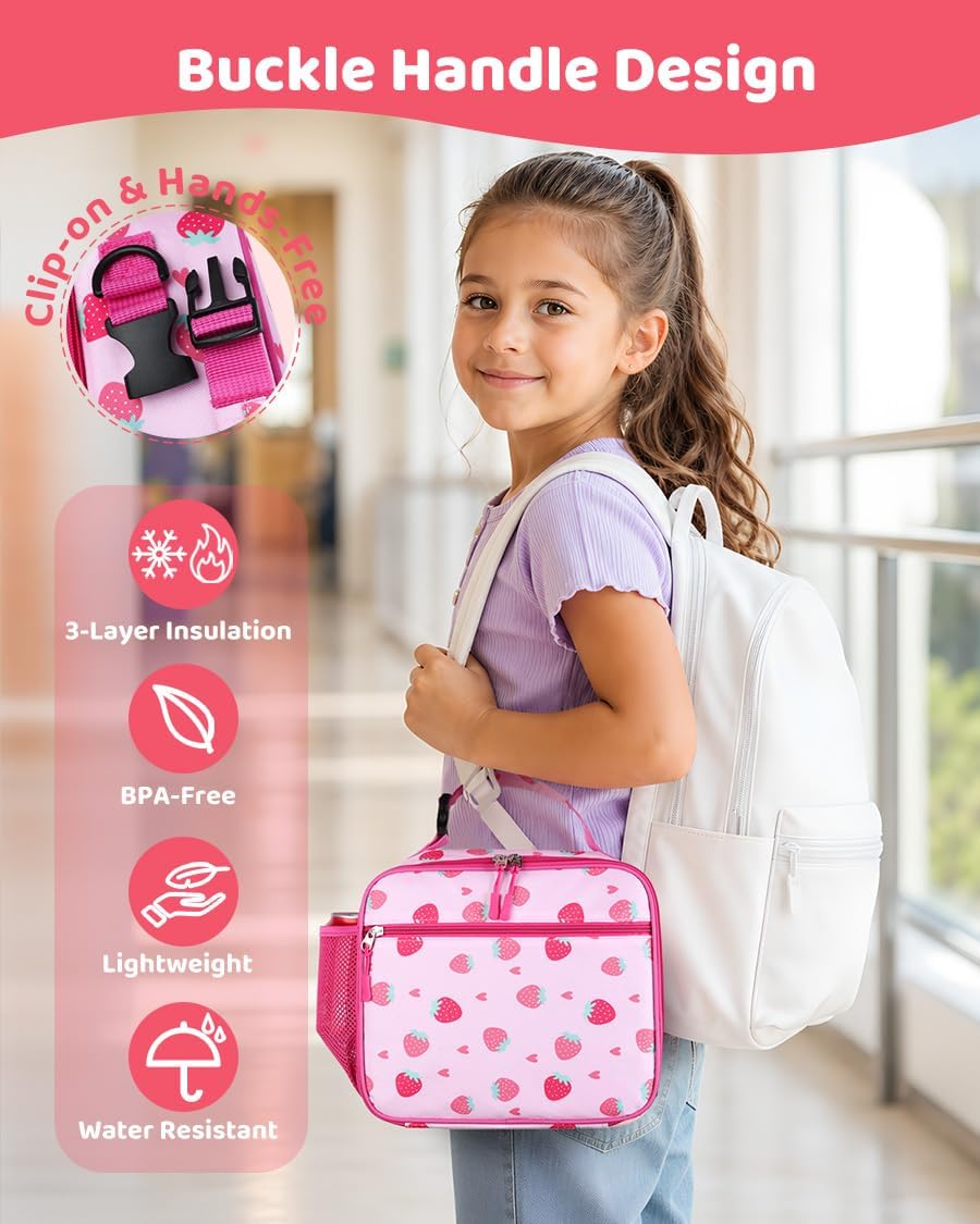 Kids Lunch Box for Girls, Kids Insulated Lunch Bag with Strap