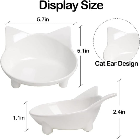 Cat Food & Water Bowls, Shallow Non-Slip Wide Cat Dishes for Whisker Relief