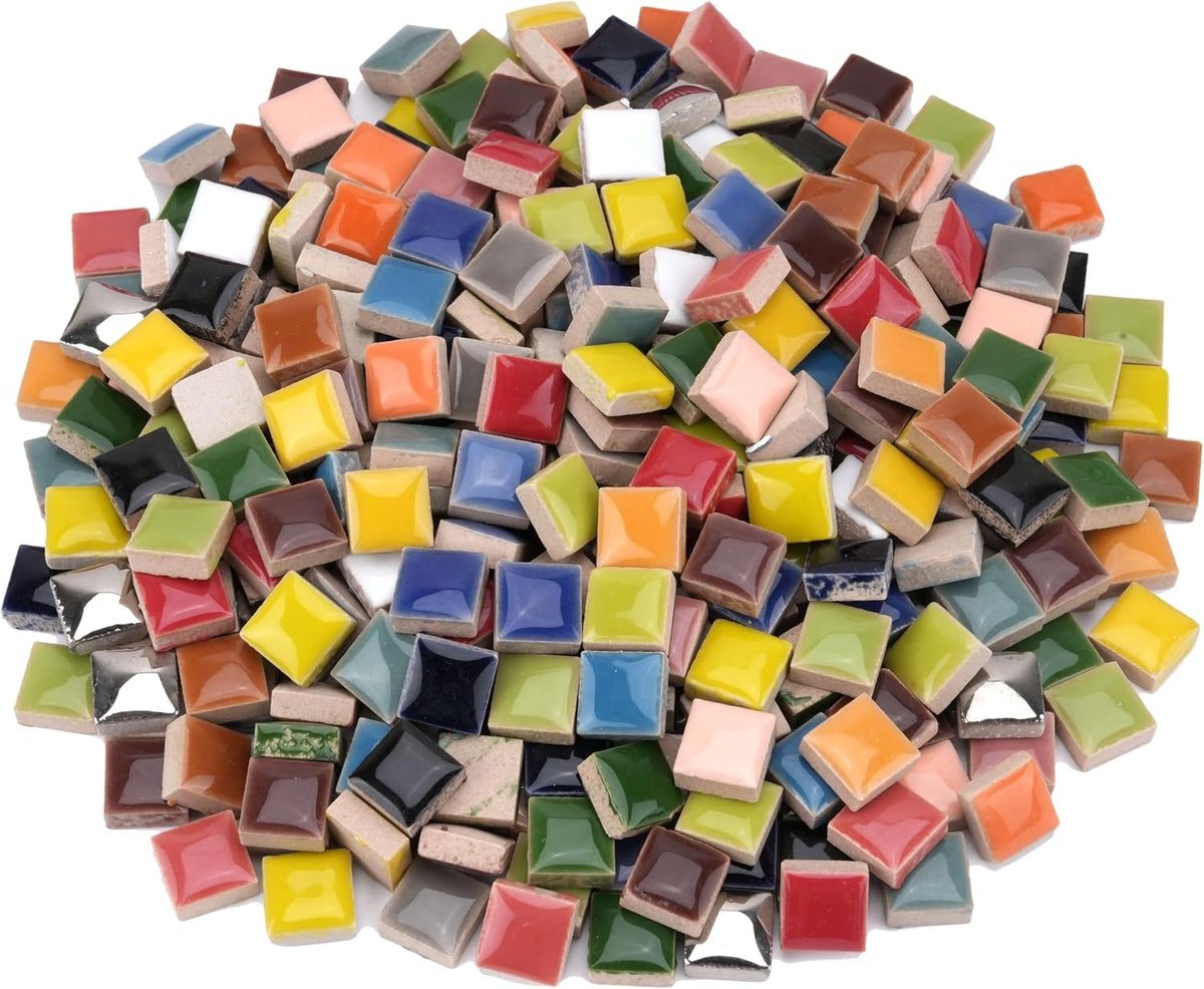 Square Mosaic Tiles for Crafts Bulk, 12mm Mini Ceramic Square Tiles for Mosaic - (300g/200 Pieces), Suitable for Home Decor and Making Art Projects - Light Pink