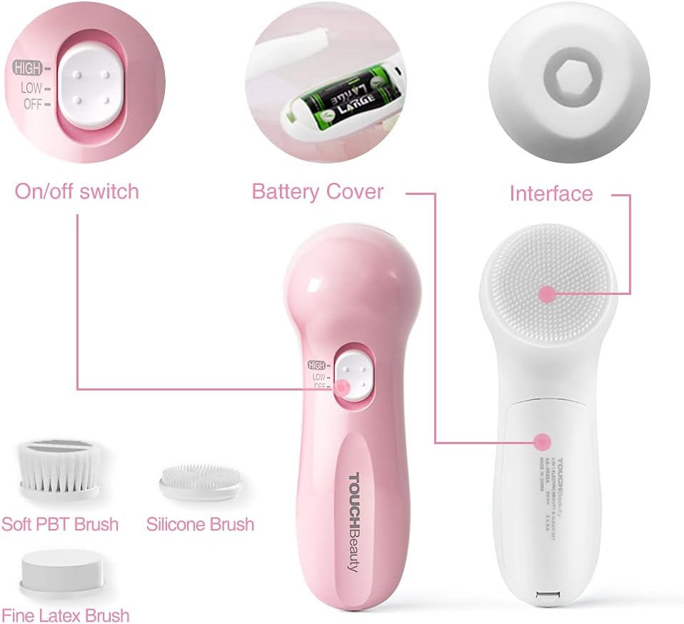 Electric Facial Cleansing Brush for Women, 3-in-1 Face Cleanser and Exfoliator Brush with 3 Brush Heads, 2 Speeds, Waterproof Spin Brush, Travel Size Case, Perfect for Valentine's Day (Pink)