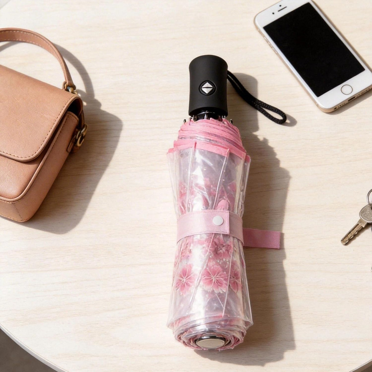Clear Folding Umbrella, Windproof Compact Travel Umbrella