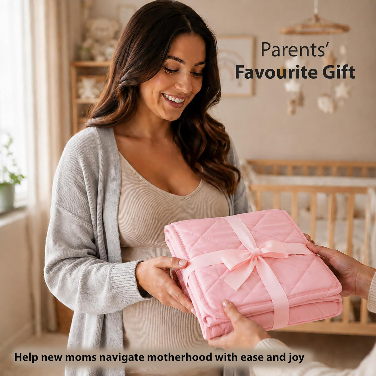 Baby Diaper Caddy Organiser with Zipper Pockets & Removable Dividers Soft Quilted Polyester & Silk Floss Nursery Storage Basket for Nappies, Wipes & Newborn Essentials, Baby Shower Gifts (Pink)