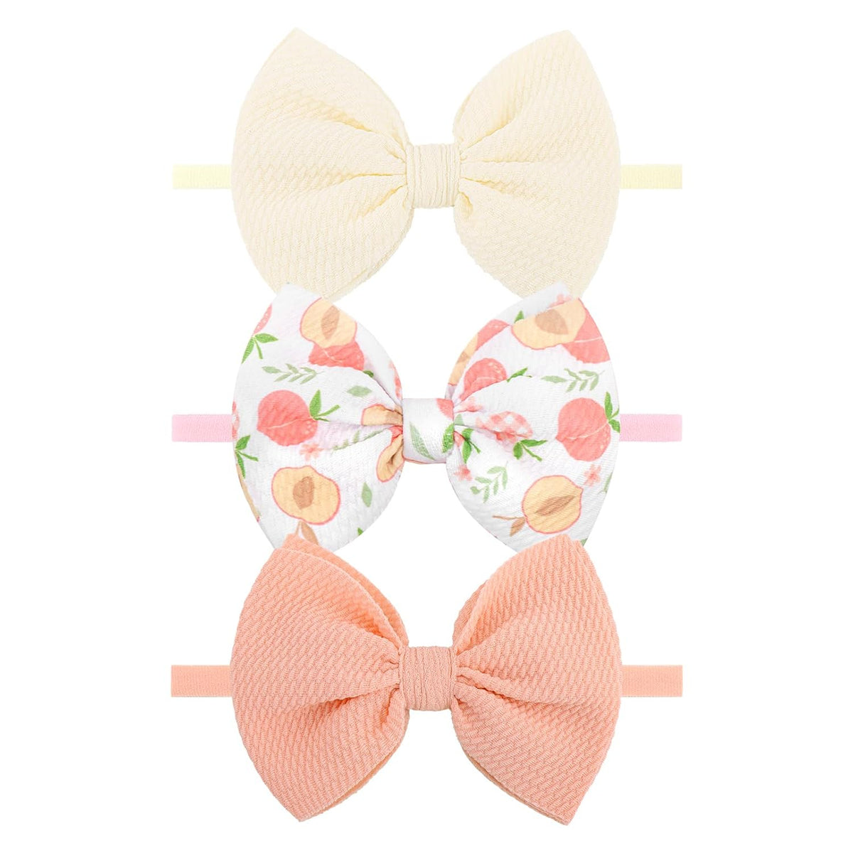 3PCS 4.5’’ Peach Baby Bow White Girls Headbands Pink Bows Newborn Hair Accessories Summer Outfits for Infant Toddler Girl Clothes