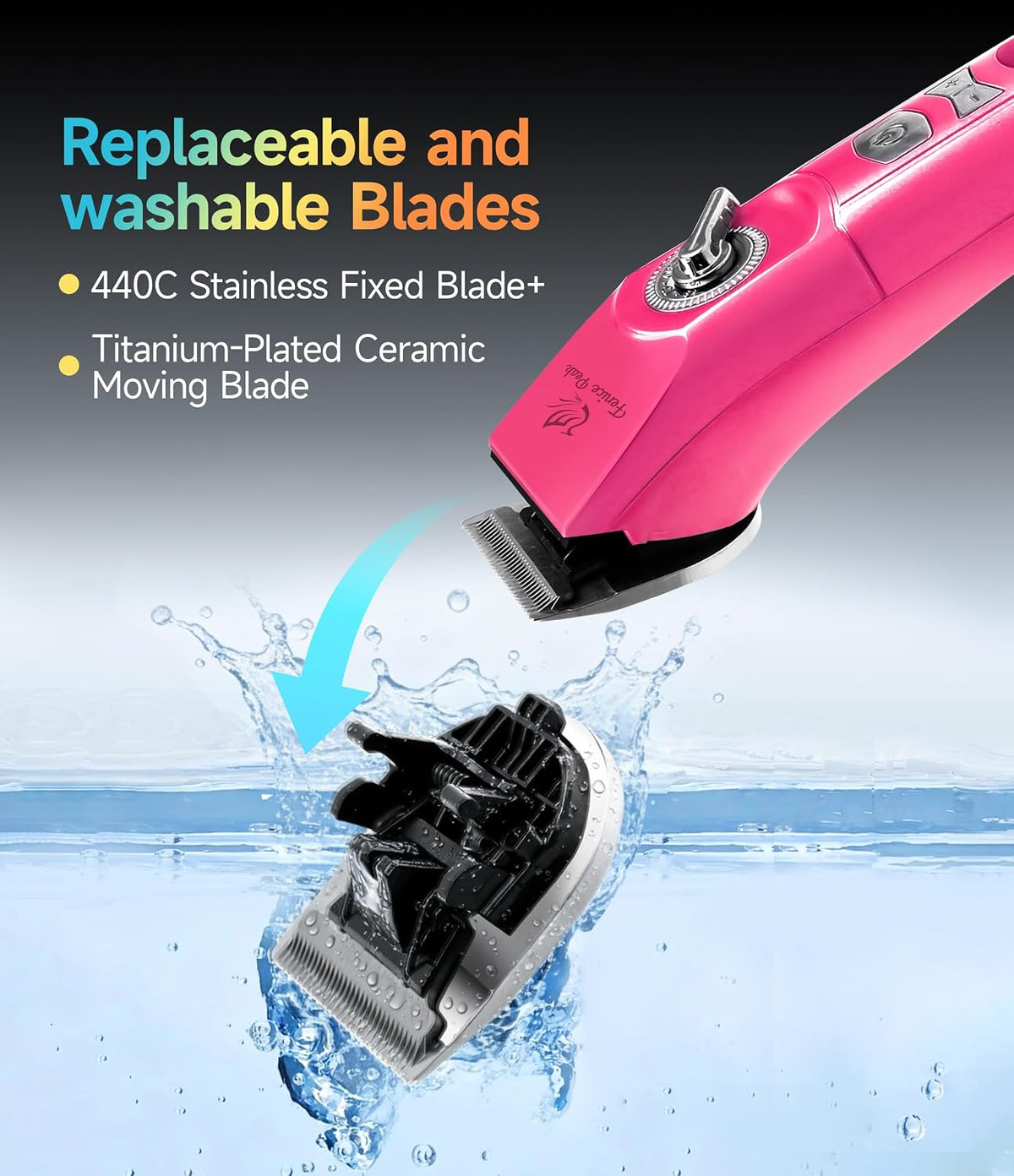 Professional Cordless Dog Grooming Clippers, 12-Hour Runtime, Replaceable 440C Stainless Steel Blade, 3-Speed Quiet Electric Pet Hair Trimmer for Thick, Curly & Matted Coats, Groomer & Home Use, Pink