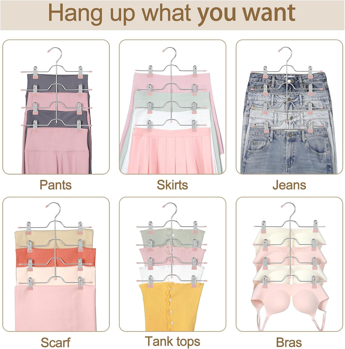 4 Tier Metal Skirt Hangers with Clips 80% Space Saving 2 Pack