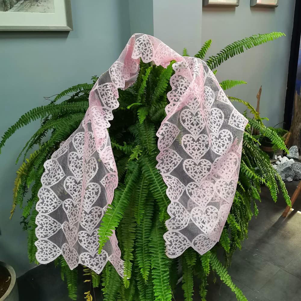 14 x 72 Inch Valentines Day Runner Pink Heart Table Runner Lace for Wedding Party Decorations