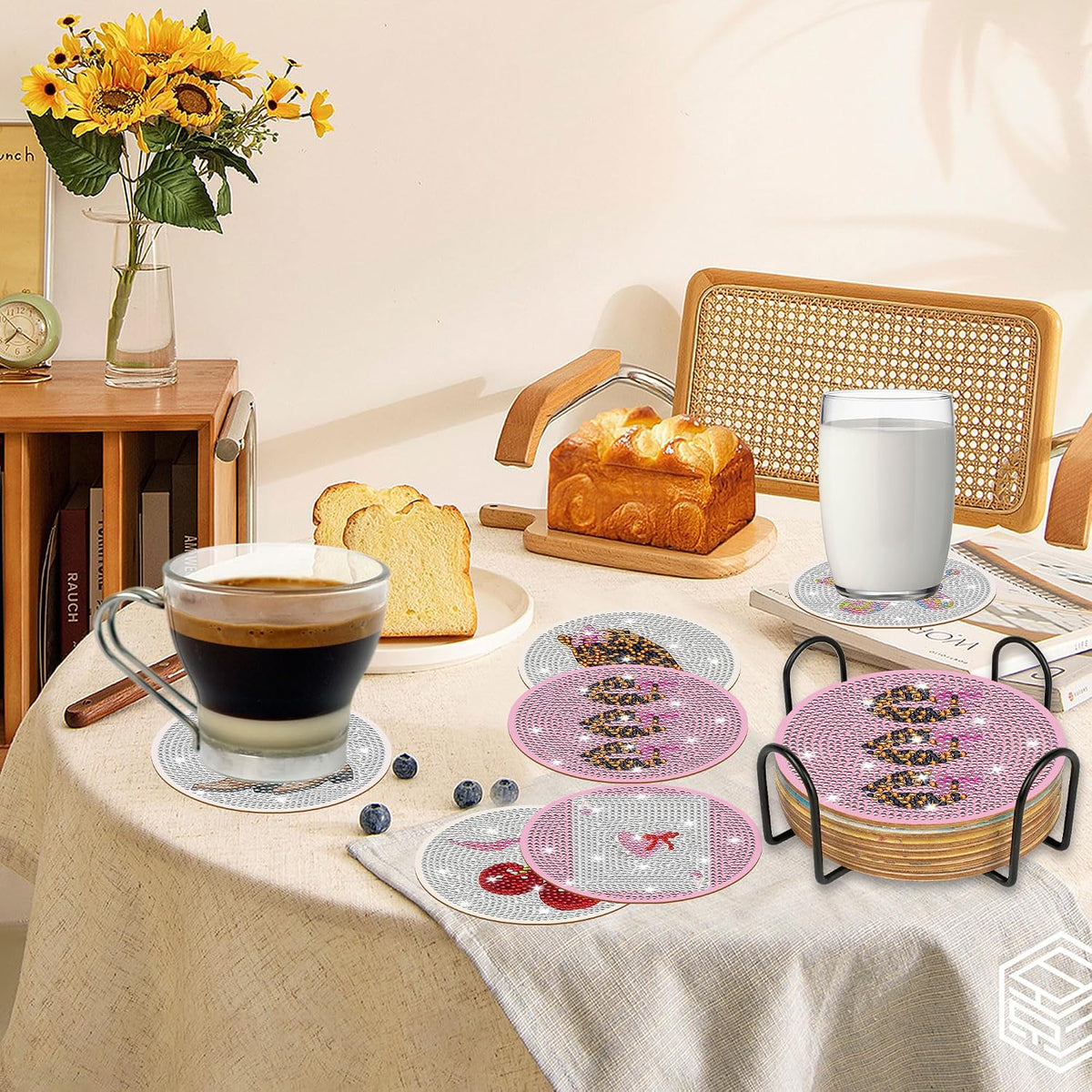 Coquette Diamond Art Coasters Kit, 8 Pcs Pink Diamond Painting Coasters