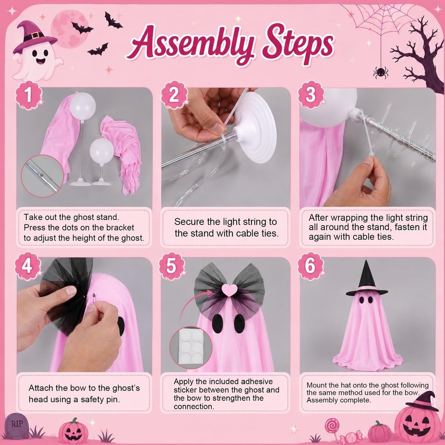 Halloween Ghost Decorations, 2 Pcs Pink Light Up Ghost Decor with Remote