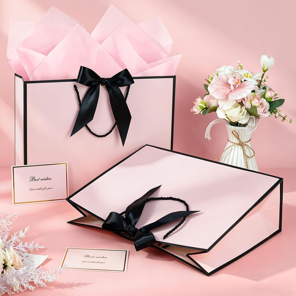 Pink Gift Bags with Handles, 13" Medium Gift Bags with Tissue Paper