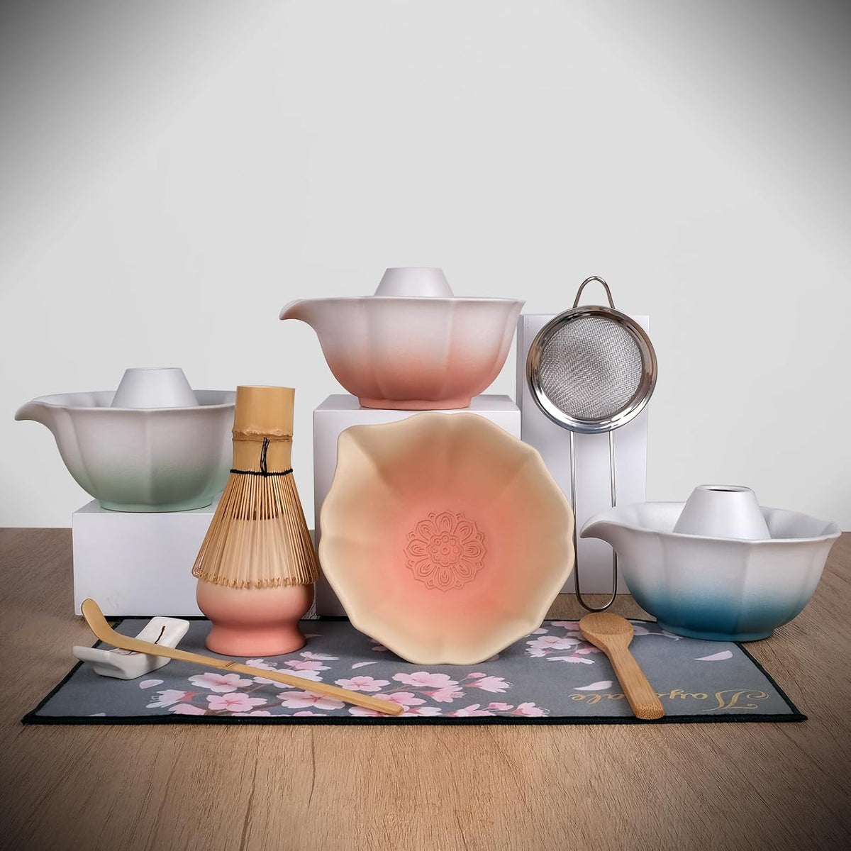 Joyscale Matcha Whisk Set, Matcha Set Whisk And Bowl, 8 Pcs Matcha Kit Set(Lotus Design), 11 OZ, Japanese Matcha Tea Set, Matcha Making Kit Gifts for Tea Lovers(Orange Pink)