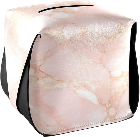 Leather tissue holder Hanging napkin holder for car with Adjustable straps & zipper Refillable tissue dispenser Peach Gold Irregular Marble