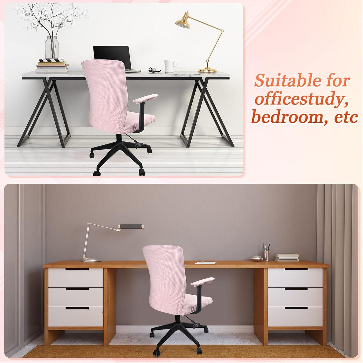 3 Pcs Computer Office Chair Armrest Cover, L, Waffle, Pink
