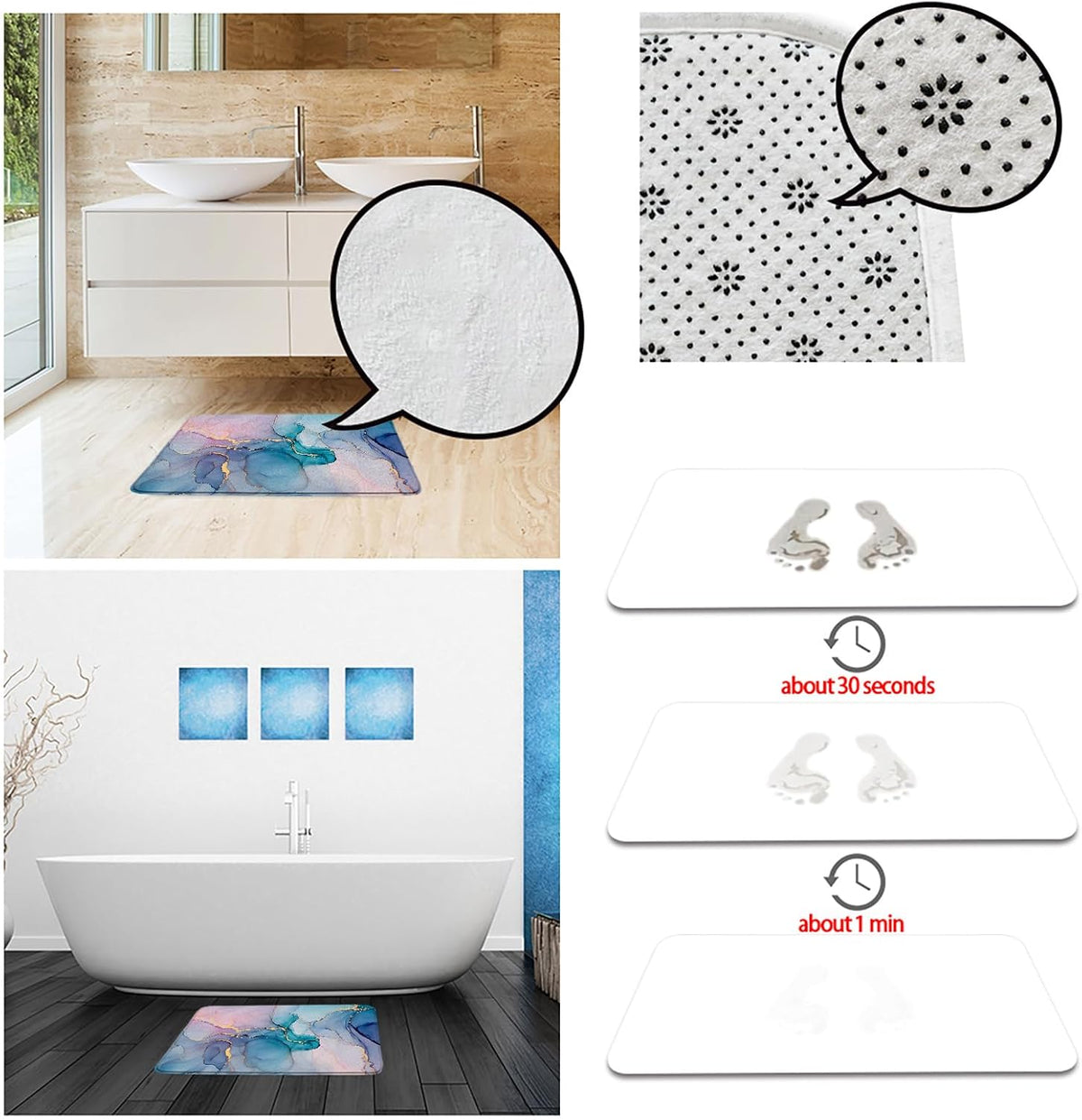 Teal Pink Marble Bath Mat Modern Abstract Blue Marble Texture Gold Stripes Elegant Bathroom Decor Rug Doormat Toilet Floor Rug,17.8x29.5 Inch