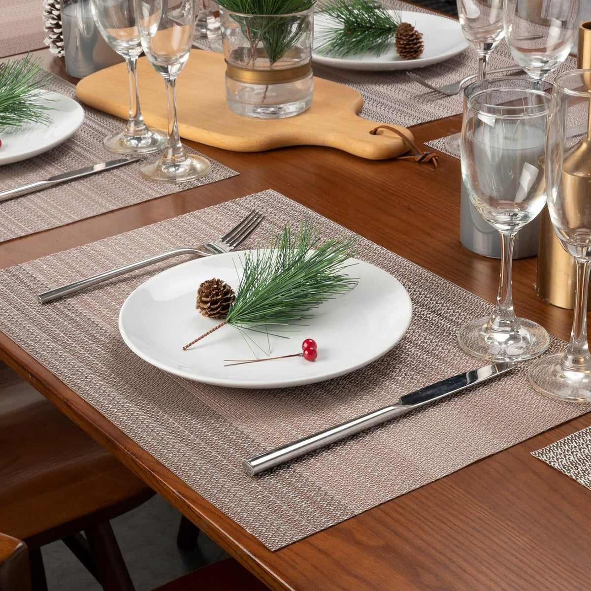 Placemats Set of 8, Washable Vinyl Woven Placemats, Heat Resistant & Wipeable Table Mats for Kitchen Dining Table (Pink Gold)