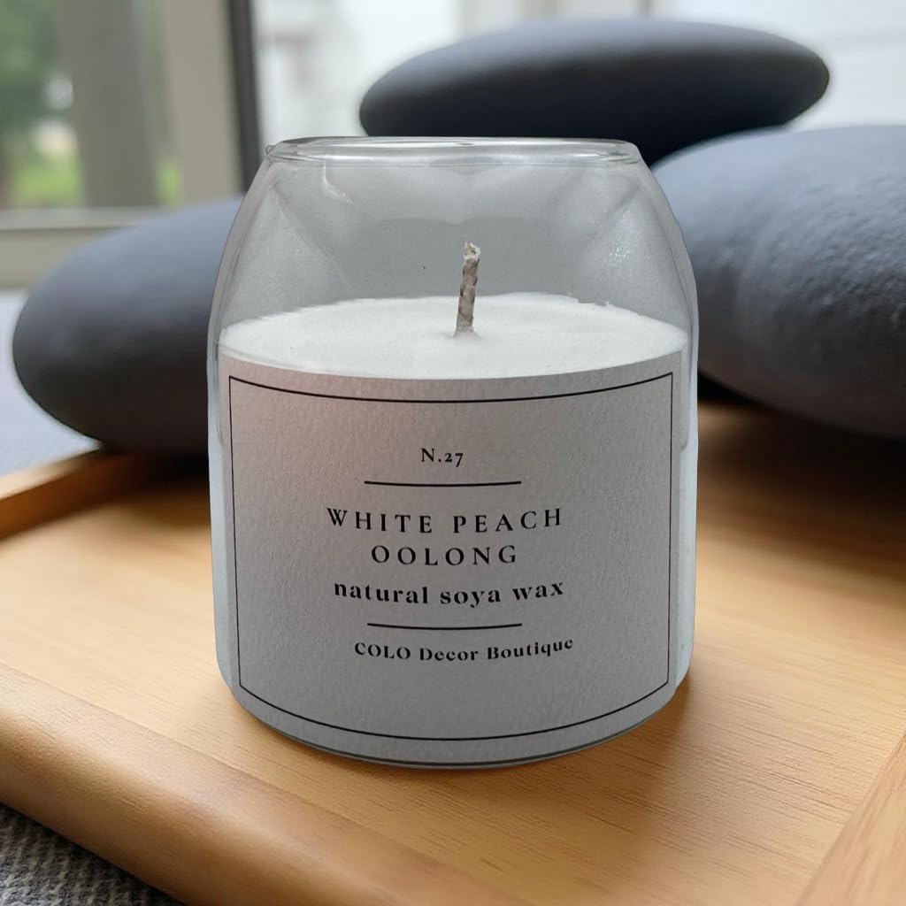 White Peach Oolong Scented Handmade Candle – Natural Soy Wax Blend | Soft Fruity Tea-Inspired Aroma | Handmade Candle | Gift for Birthday | Elegant Gift Candle by COLO Decor Boutique