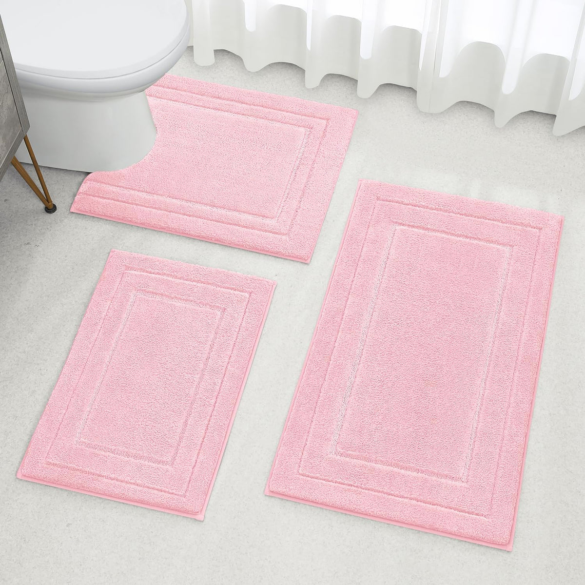 Light Pink Microfiber Bathroom Rugs Set of 3, Non Slip Bath Mats