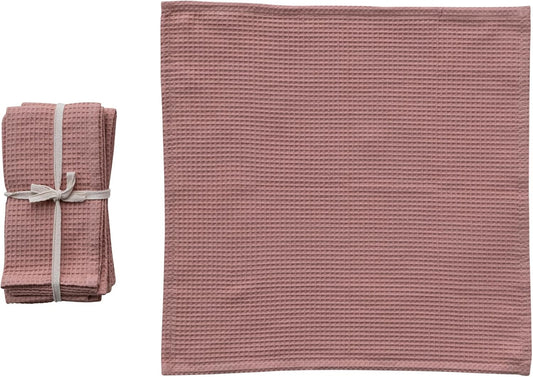 18 Inches Square Woven Linen and Cotton Waffle Dinner Kitchen Use, Putty Color, Set of 4 Napkin, Blush
