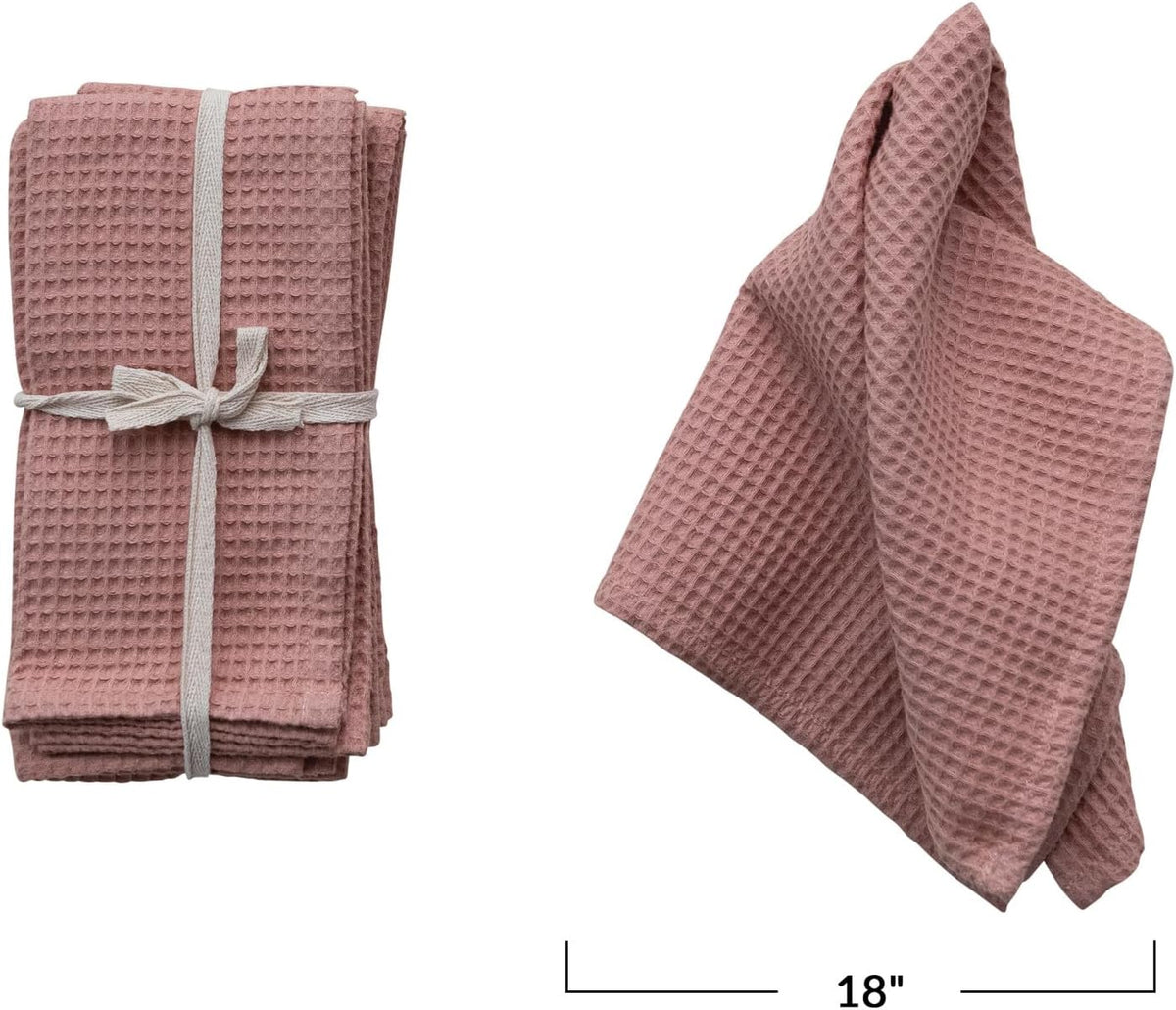 18 Inches Square Woven Linen and Cotton Waffle Dinner Kitchen Use, Putty Color, Set of 4 Napkin, Blush