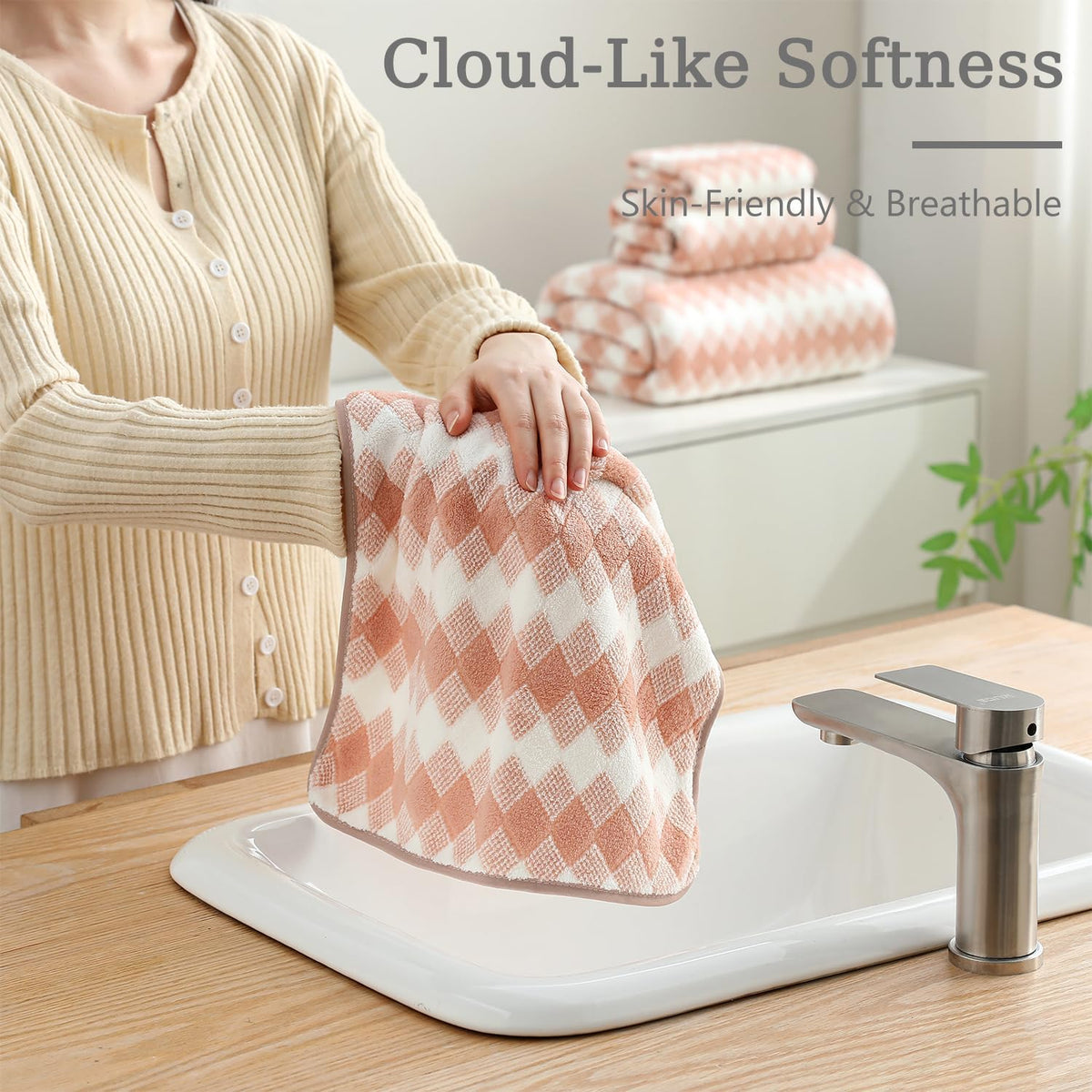8 Piece Bathroom Towel Set |2 Oversized Bath Towels,2 Hand Towels,4 Washcloths| 600GSM Soft Hotel Towel Set Extra Large Bath Sheet for Bathroom,Highly Absorbent Quick Dry Bath Towel Collections,Peach