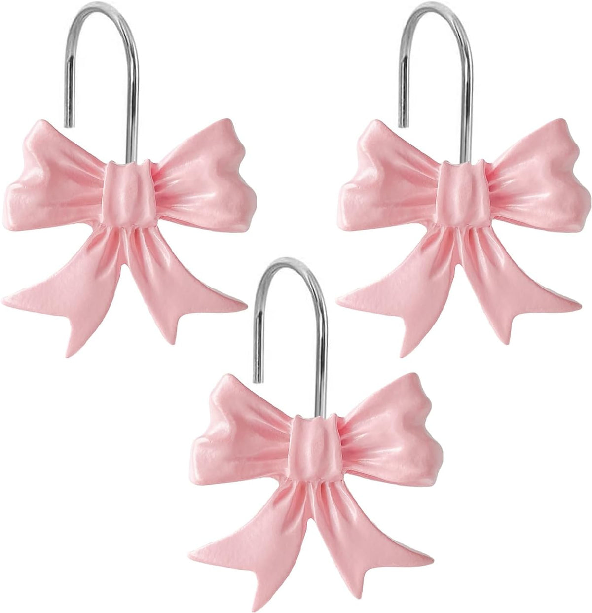 Cute Bow Knot Shower Curtain Hooks Rings, Modern Home Decorativ Rust Resistant Hangers, 12PCS Shower Hooks for Bathroom Shower Rod, Bedroom, Living Room (Bow Pink)