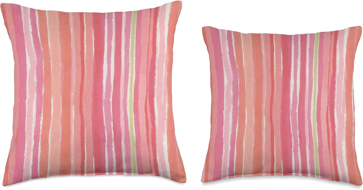 Pastel Pink Peach Vertical Stripe Pattern Cute Summer Throw Pillow