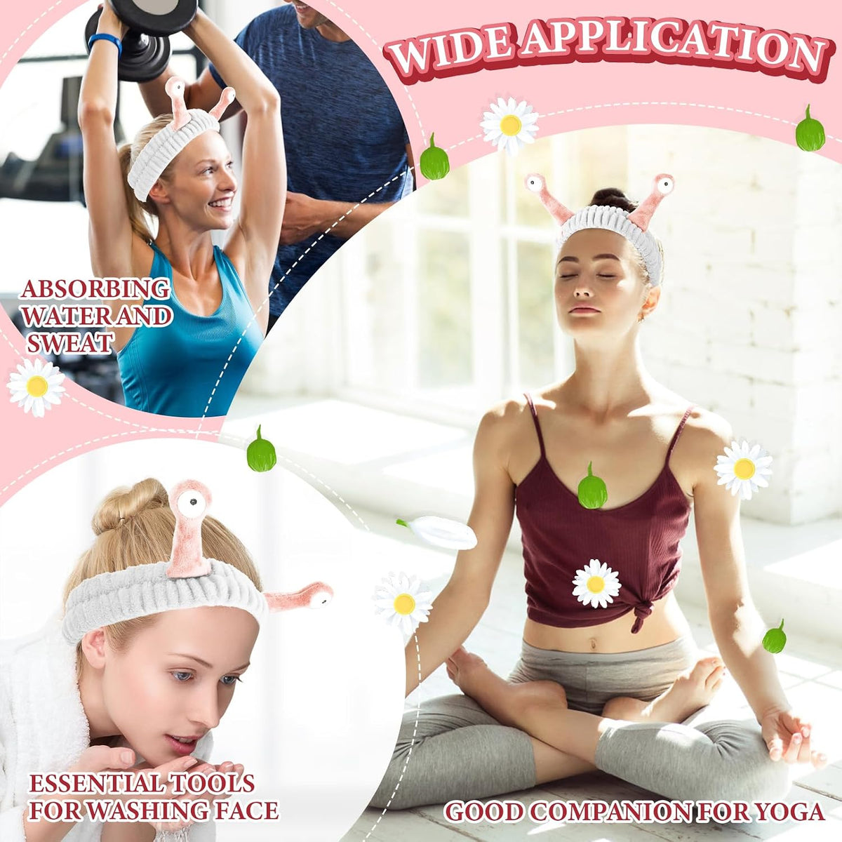 Face Wash Headband,Palm and Snail Spa Hair Bands Headband Pink&White