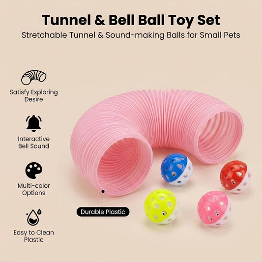 1 Pack Ferret Tubes & Tunnels with 4 Bell Balls, 3.9 in Wide, Pink