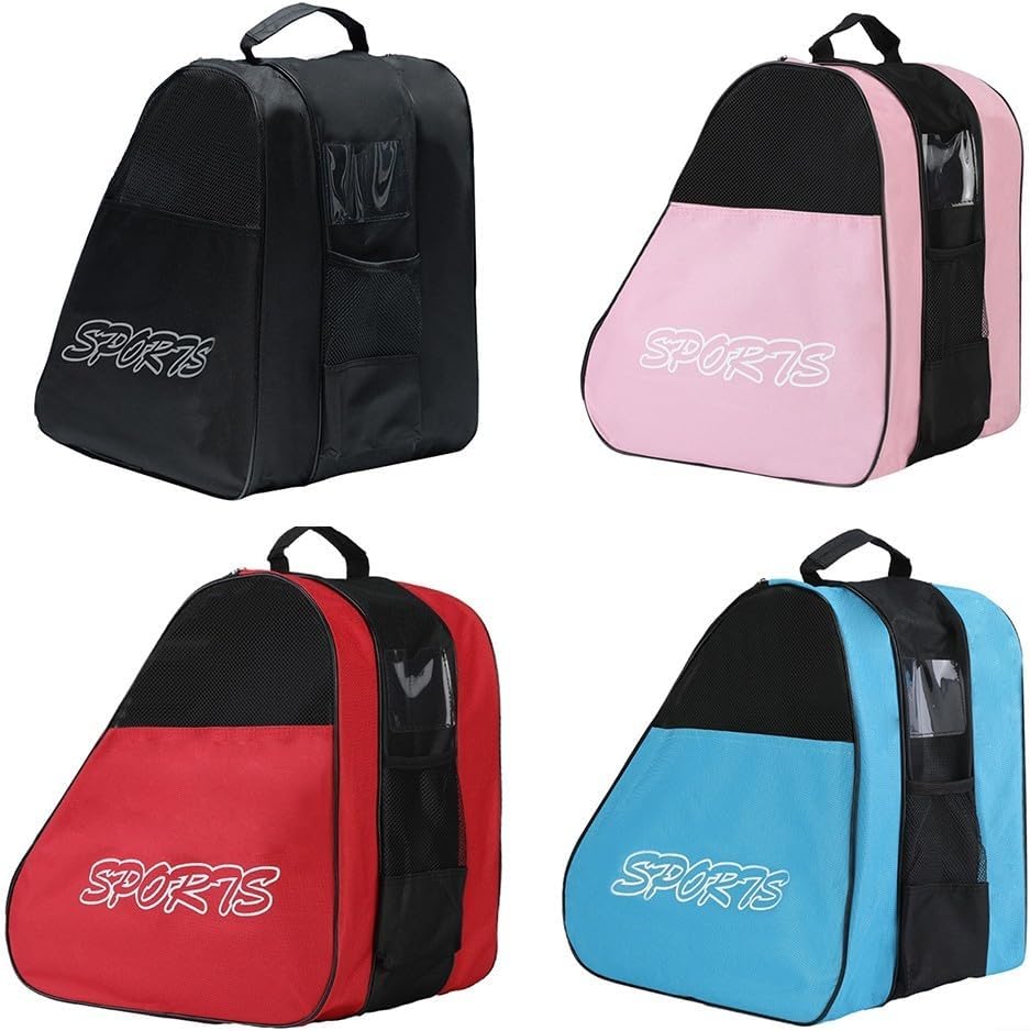 Roller Skate Bag Ice Skating Carry Bag 3-Layer Storage Fits Skates Up To Size 44 Helmet Protective Gear Adjustable Shoulder Strap Thickened Handles Oxford Cloth Material Lightweight (Pink)