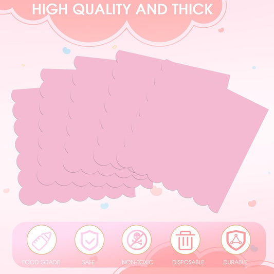 40PCS Pink Scalloped Napkins,2 Ply 6.5 x 6.5 Inch Pink Dinner Napkins Disposable Light Blush Paper Napkins Ideal for Party, Wedding,Bridal Shower & Home Gatherings