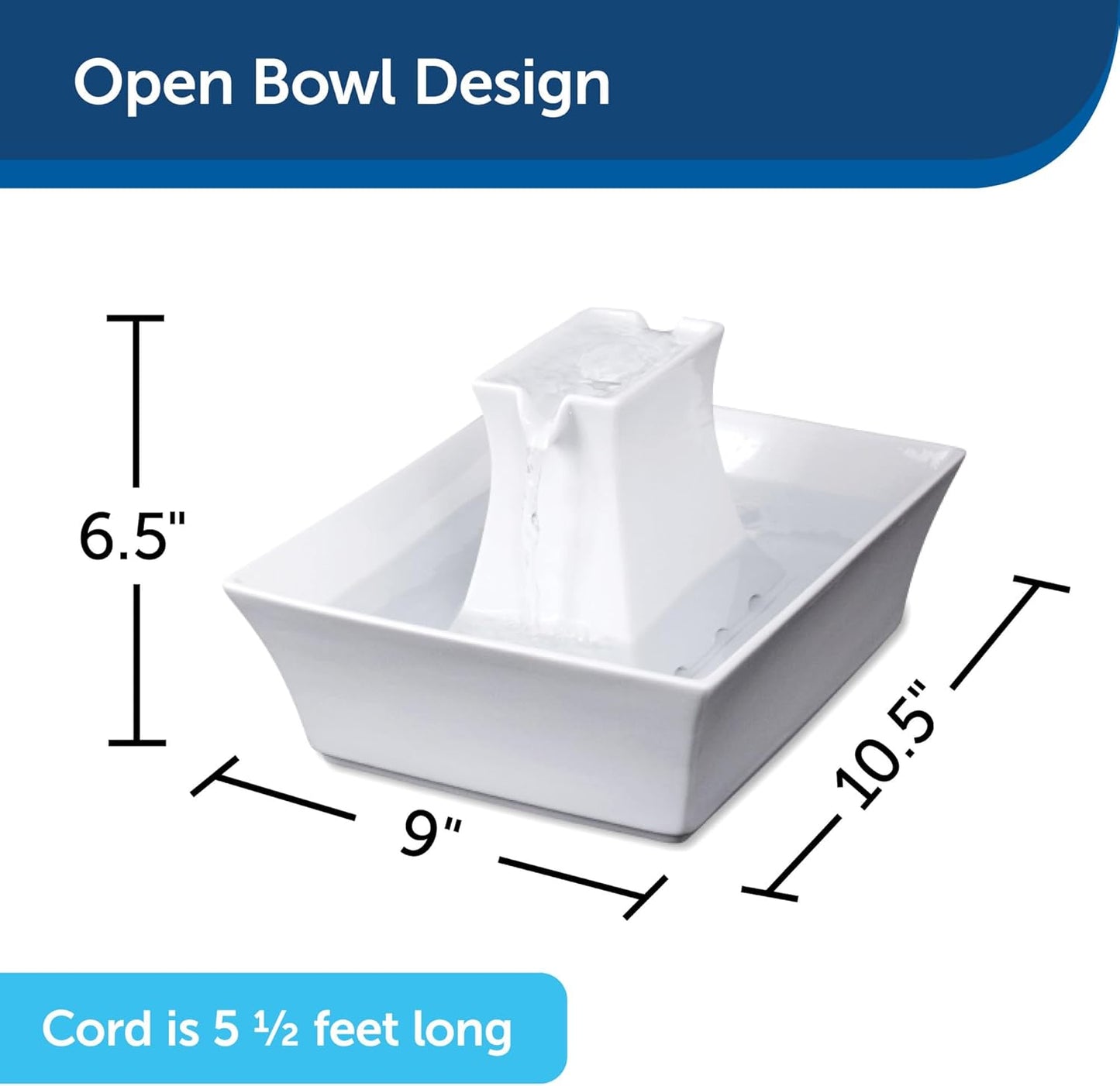 PetSafe Drinkwell Pagoda Pet Fountain, Dog and Cat Water Bowl Dispenser, Multiple Angles to Drink from, Filters Included, Elevated Fountain 70 oz Capacity, Ceramic, White