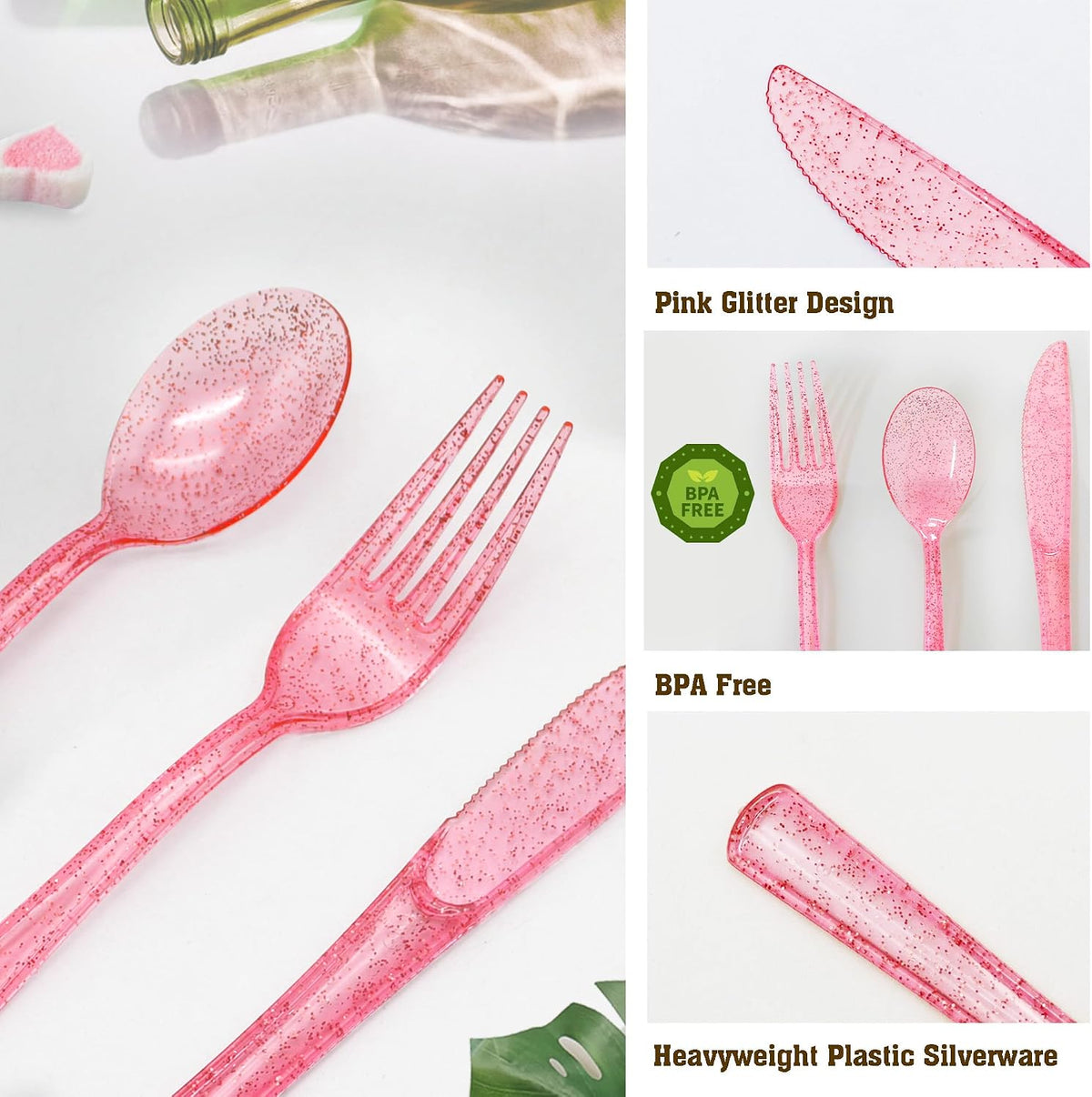 50 Pcs Pink Plastic Spoons Pink Spoons Disposable Utensils Heavy Duty Plastic Cutlery Set Disposable Cutlery Sets for Brithday, Valentine's Day,Wedding, Baby Shower, Bridal Shower