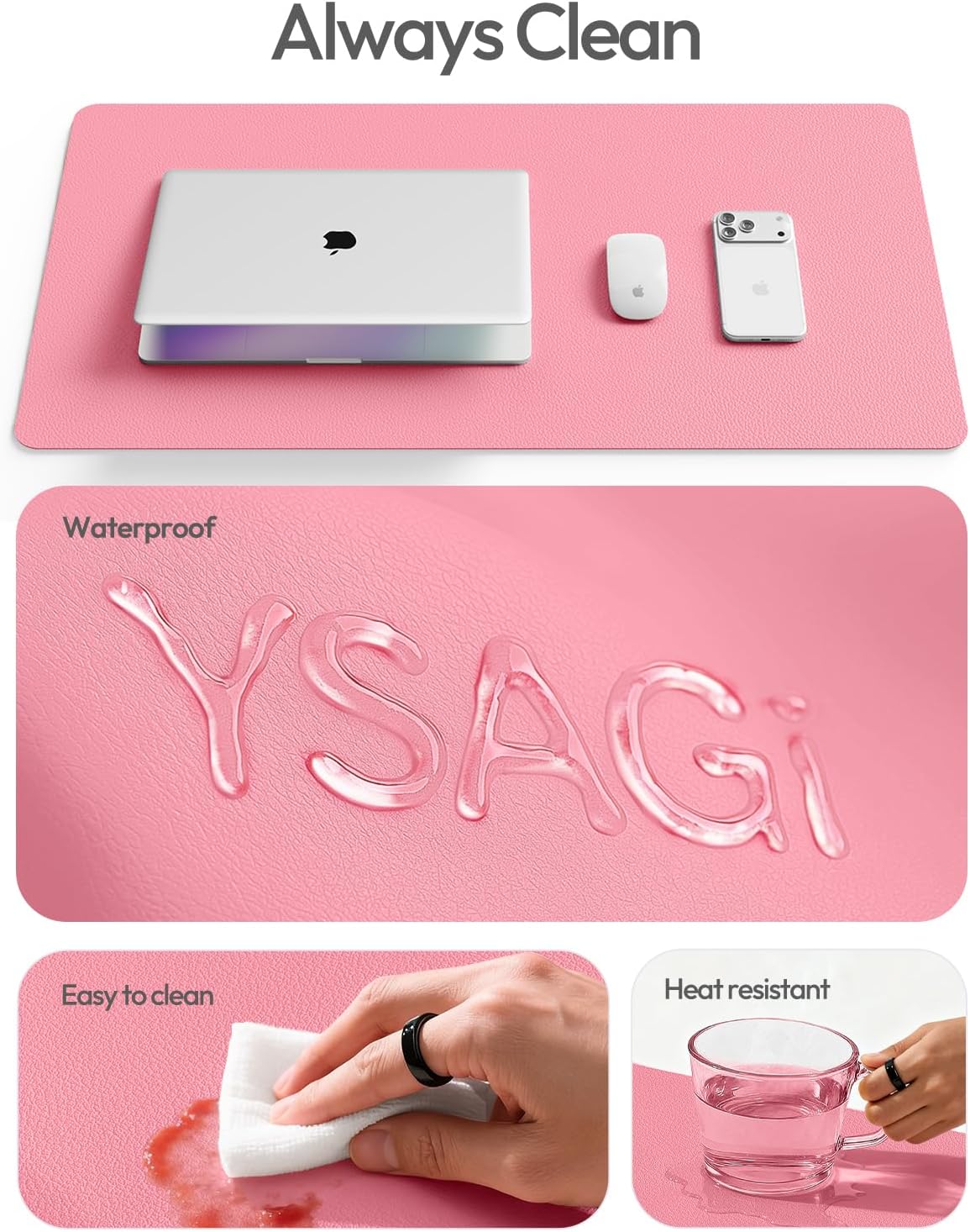 Leather Desk Pad Protector, Large Mouse Pad, Non-Slip PU Leather Desk Blotter, Laptop Desk Pad/Mat, Waterproof Writing Pad for Office and Home (23.6" x 13.8", Pink)