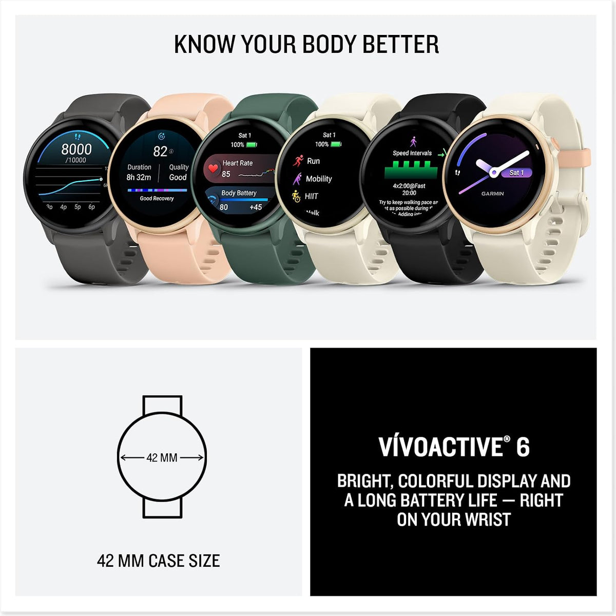 vívoactive® 6, Health & Fitness GPS Smartwatch, Pink Dawn/Bone