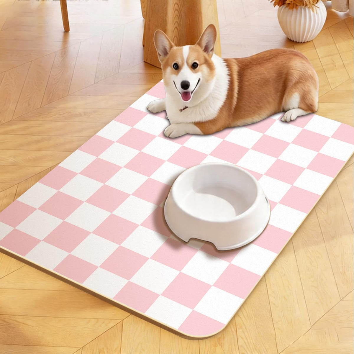 Premium Dish Drying Mat - Coffee Bar Matt & Drainer Rack for Kitchen Counter Decor, Housewarming Hostess Gift for Coffee Lovers, Super Absorbent Mat, 18" x 24" (Pink Checkers, 18'' * 24'')