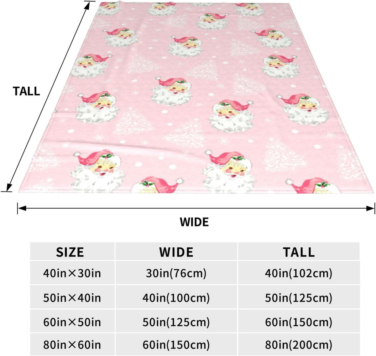 Christmas Santa Claus Throw Blankets, Xmas Tree Soft Anti Pilling Flannel Blanket, Winter Snowflake Decorative Lightweight Pink Blanket, 30x40 Inches Sofa Fleece Blanket