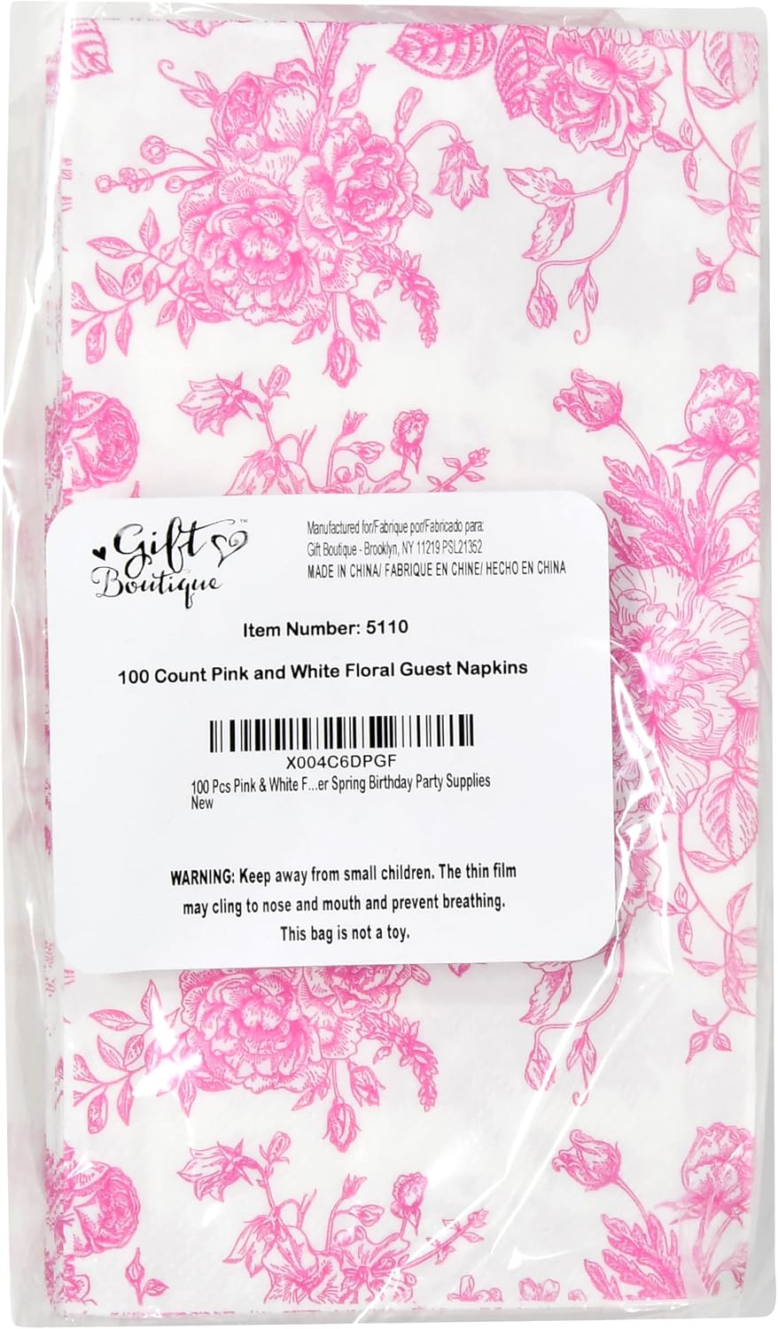 100 Pcs Pink & White Floral Guest Napkins Toile Blossom Flowers Disposable Paper Hand Towel Napkin for Summer Spring Birthday Party Supplies