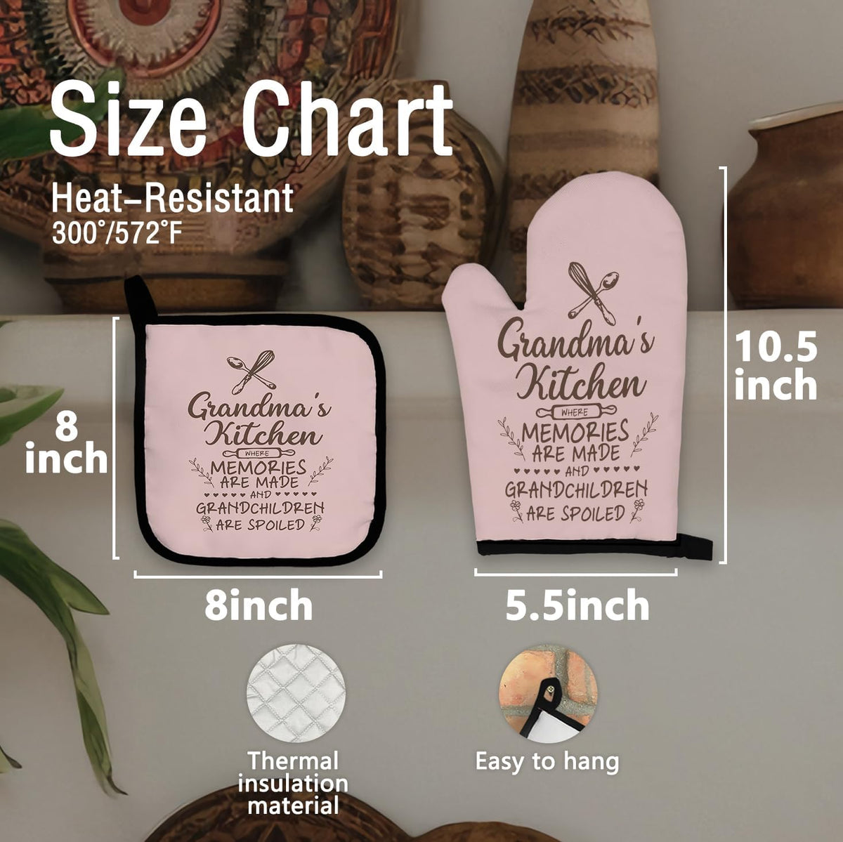 Grandma's Kitchen Oven Mitts and Pot Holders Sets, Grandma Oven Mittens - Kitchen Decor, Gifts for Gigi, Nana, Mimi, Mother's Day, Birthday