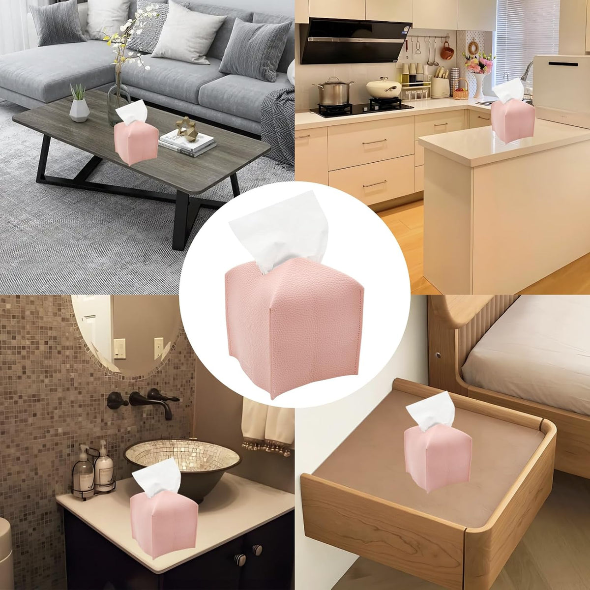 Pink Tissue Box Cover 5 Inch PU Leather Cube Tissue Box Cover