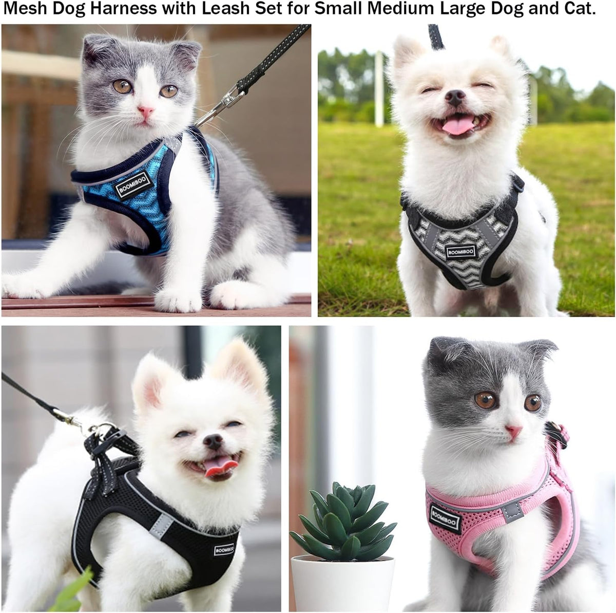 Dog Harness with Leash Set, Step-in Adjustable Puppy Pet Vest, Pink XS
