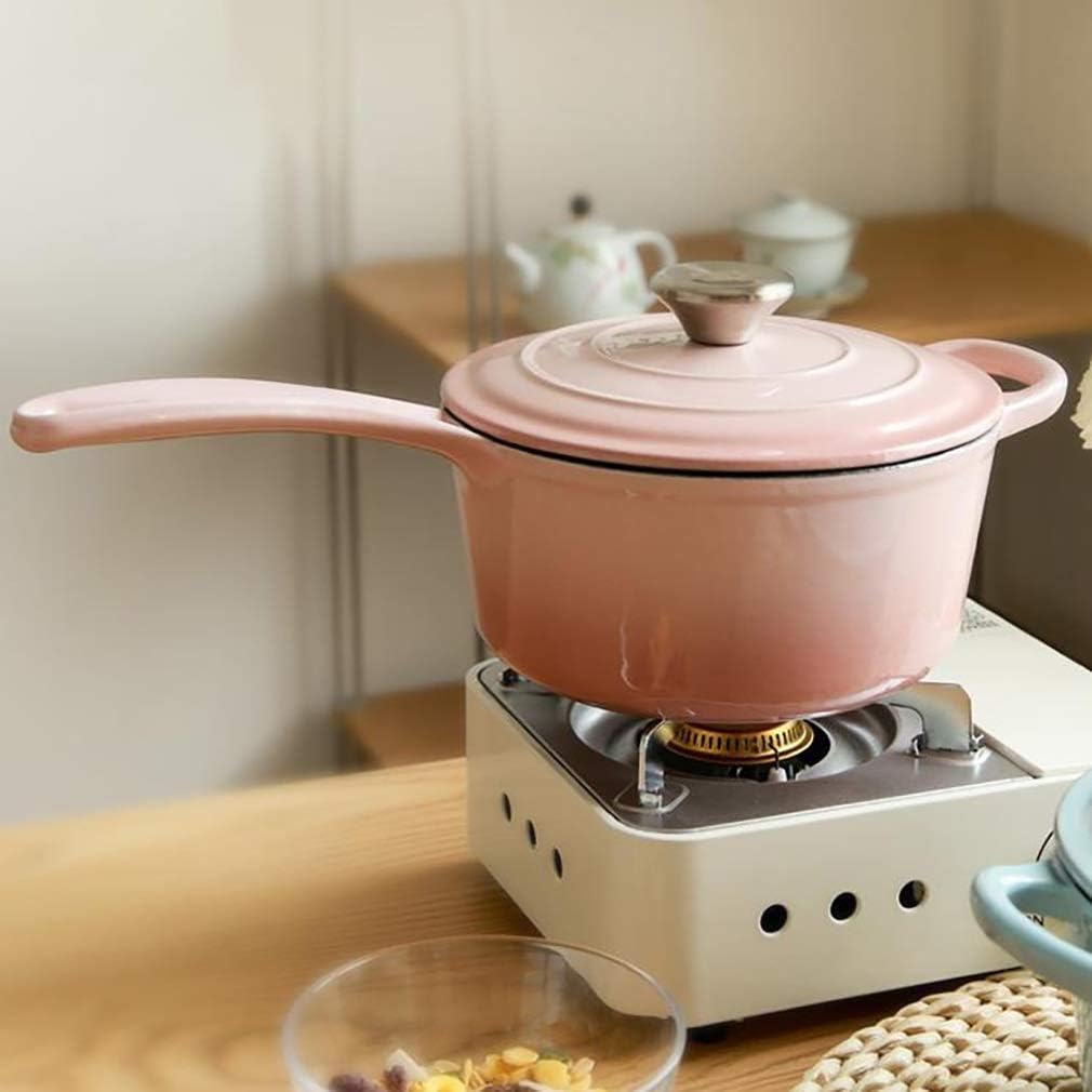 Saucepan Nonstick with Lid Forged Iron Cooking Pot for Soup, Stew, Sauce, Pasta & Reheat Food Dishwasher Safe (Color : Pink) (Pink)