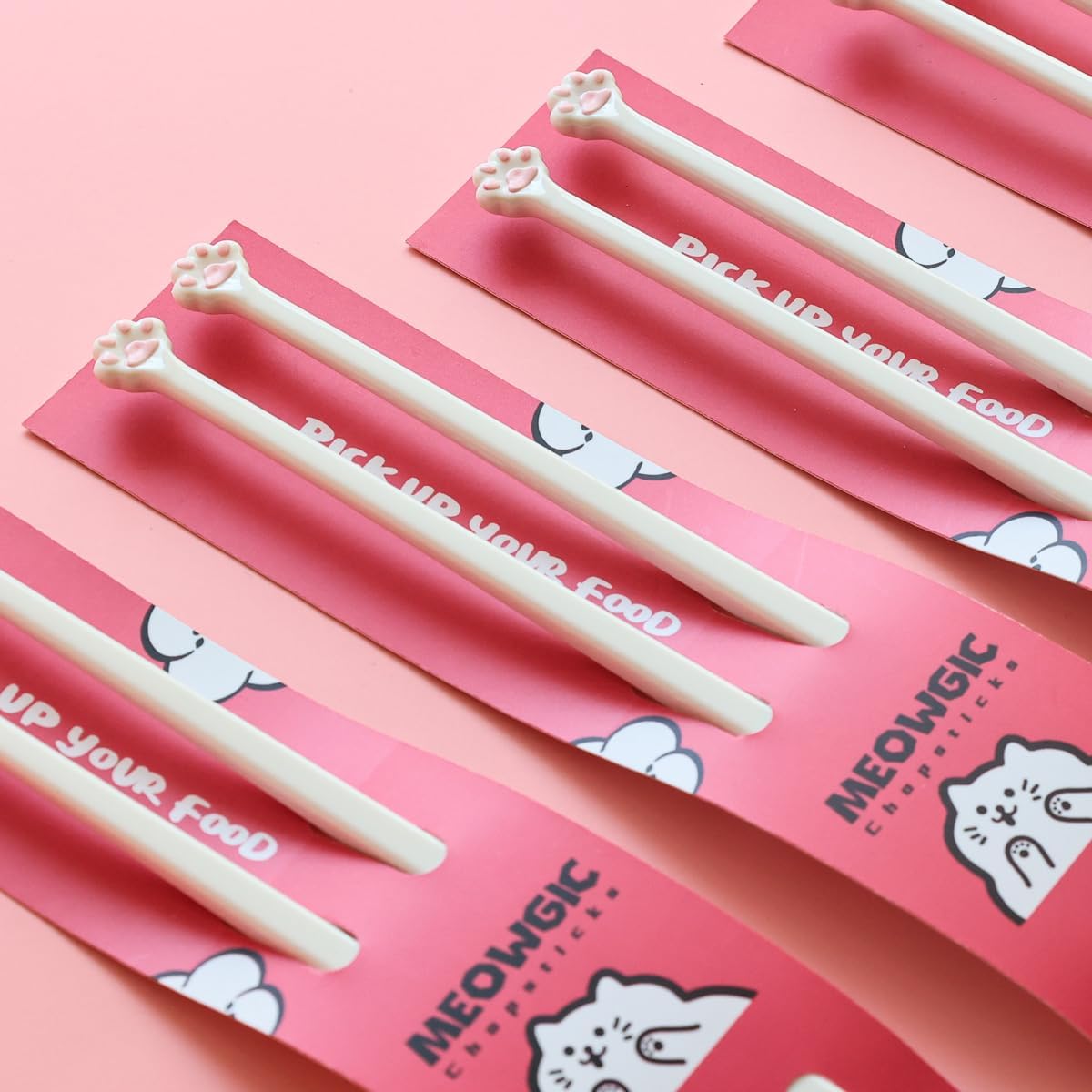Meowgic Cat Paw Chopsticks (Pink, 2 Pairs)Non-Slip Lightweight Kitty Themed Tableware, Durable Animal Paw Design Gift for Cat Lovers, Cute Reusable Cat paw Chopsticks