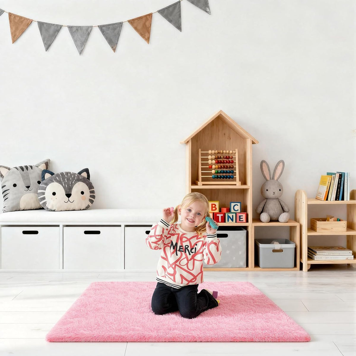 Pink Rug for Bedroom, 2x3 Small Fluffy Area Rugs for Living Room