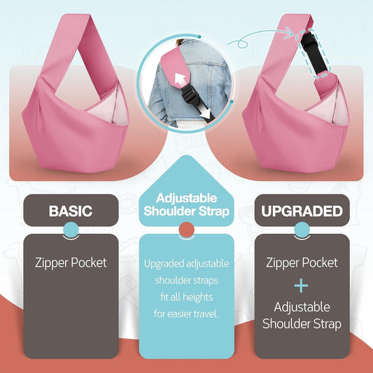 Adjustable Dog Sling Carrier for Small Dogs Lightweight Crossbody Pet Bag with Safety Strap, Pocket Storage, Machine Washable, Comfortable Travel & Outdoor Sling up to 10 lbs Pink Fashion