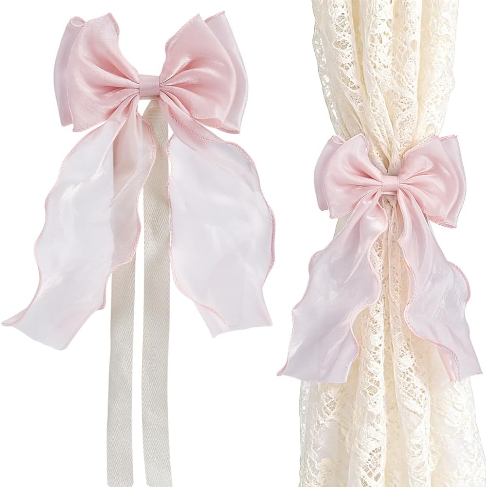 4pcs Bow Curtain Tiebacks French Silky Curtain Holdbacks