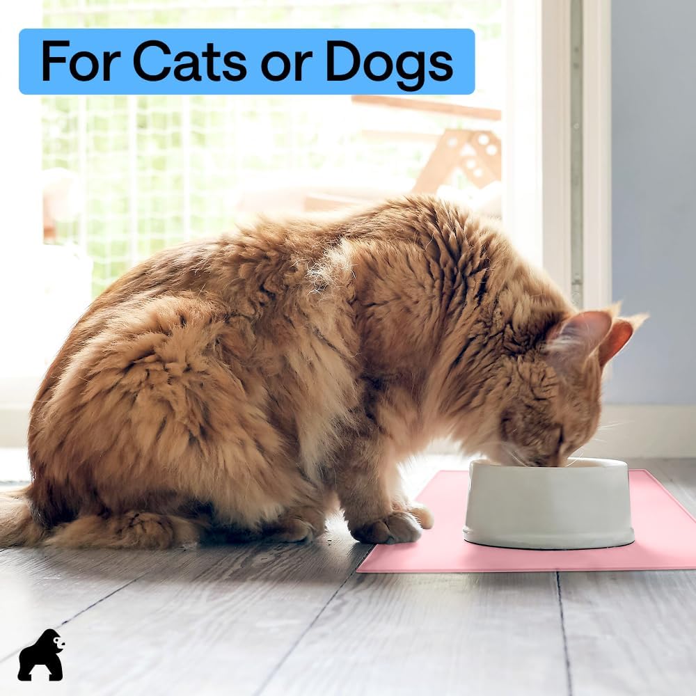 Dog Food Mat, 100% Waterproof Silicone, 18.5x11.5 Light Pink