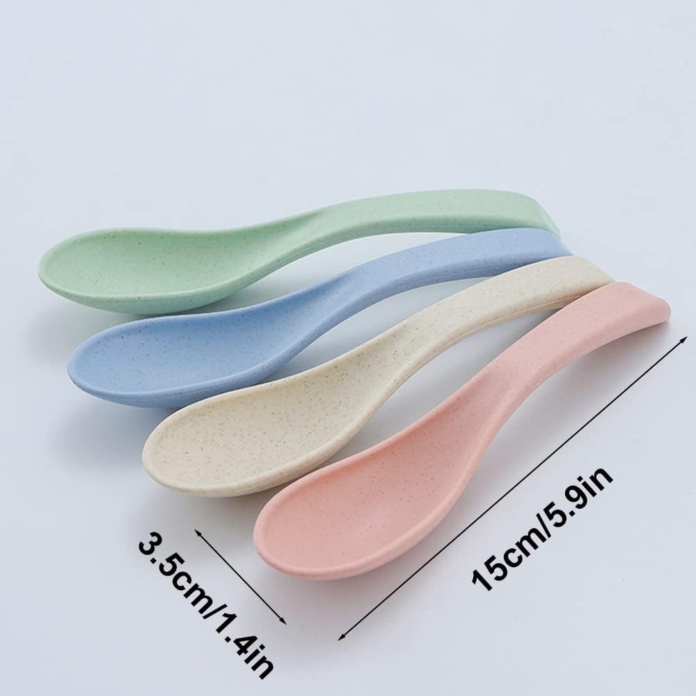 Set of 4 Wheat Straw Spoons, Reusable Soup Cereal Spoon, Unbreakable Dinner Spoon, Portable Lightweight Meal for Adults Eating, Dishwasher Safe (Pink)