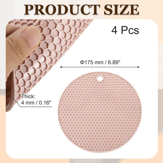 Silicone Trivet Mats for Hot Dishes 7 Inch, 4 Pcs Multi-Functional Non-Slip Hot Pads Heat Resistant Pot Holder Hot Plate Mats for Kitchen Counter Table, Pink
